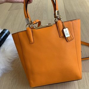 NWT COACH MADISON SAFFIANO LEATHER MINI NORTH SOUTH TOTE BRIGHT MANDARIN F29001